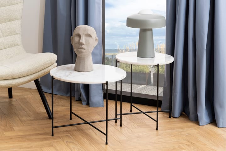 Sivupöytä Sakchan 52 cm Pyöreä - Valkoinen - Tarjotinpöytä & pikkupöytä - Lamppupöytä