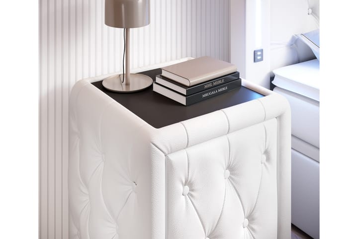 Yöpöytä Celio 58 cm säilytyksellä Laatikko - Valkoinen Keinonahka - Yöpöytä