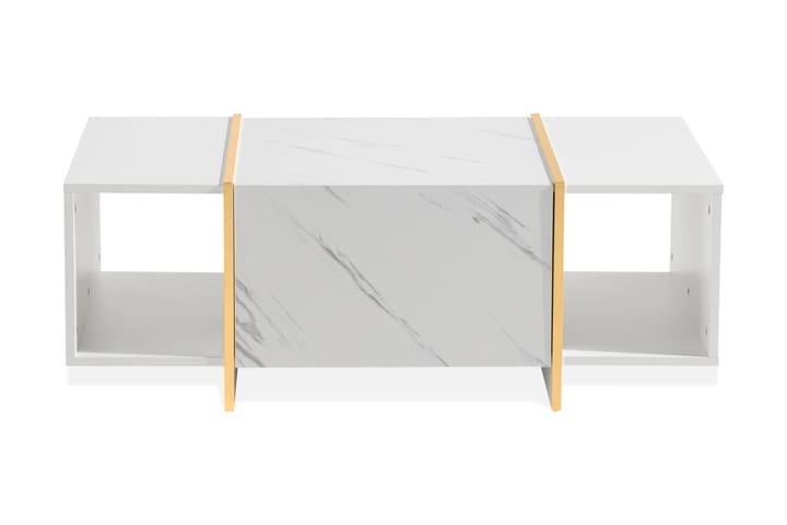 Sohvapöyt�ä Brassington 104 cm Säilytyksellä laatikot+hyllyt - Valkoinen/Kulta - Marmoripöydät - Sohvapöytä