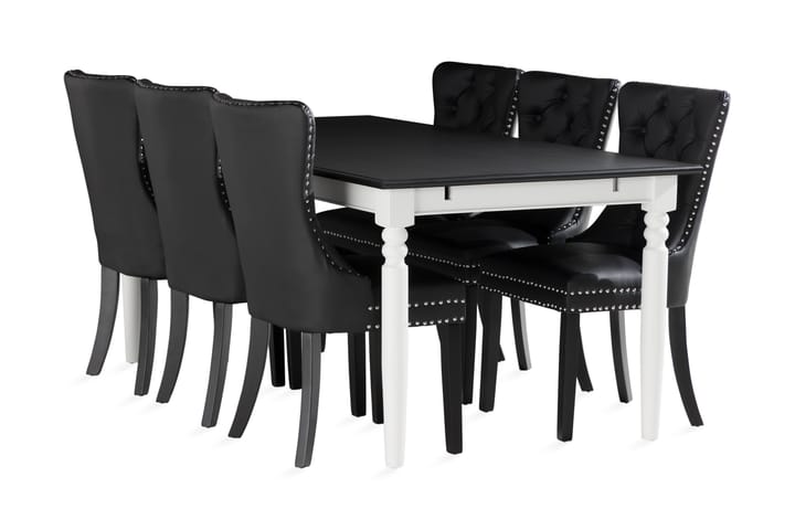 Ruokailuryhmä Hampton 190 cm 6 Lossmen tuolia - Valkoinen/Musta - Ruokailuryhmä