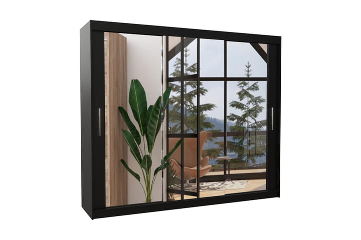 Vaatekaappi peilillä Cessieu 250x215 cm - Musta - Vaatekaappi