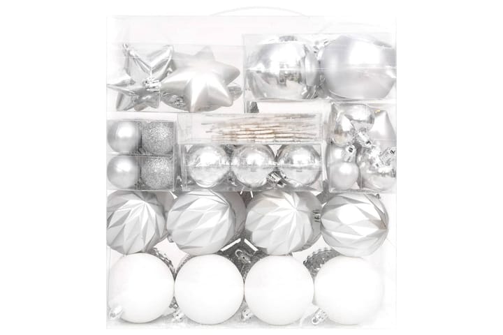 beBasic Joulukuusen koristesarja 70 kpl hopea ja valkoinen - Valkoinen - Joulukuusen koristeet - Joulukoristeet
