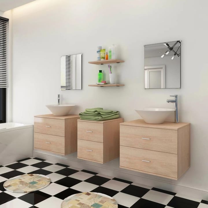 9-osainen Kylpyhuone Huonekalu & Pesuallassarja Hanalla - Beige - Kylpyhuonekalustepaketit