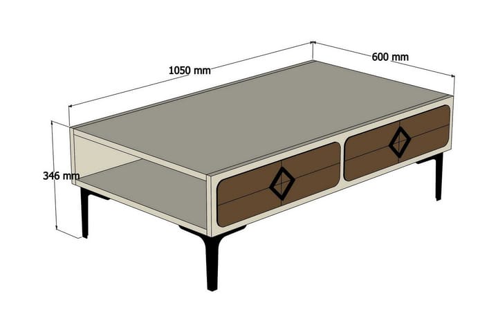 Sohvapöytä Amtorp 105 cm Säilytyksellä Hylly Kalanruotokuvio - Valkoinen/Ruskea - Sohvapöytä