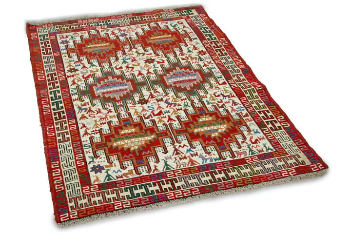 Käsinsolmittu Persialainen matto Varni 101x146 cm Kelim - Kerma/Punainen/Sininen - Kelim-matto