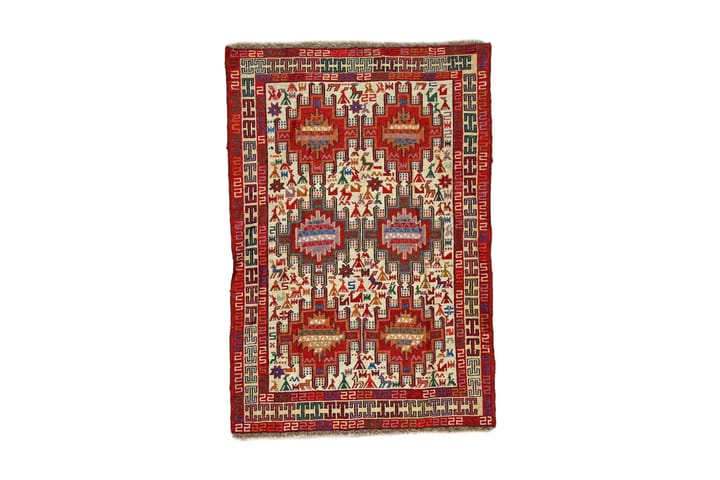 Käsinsolmittu Persialainen matto Varni 101x146 cm Kelim - Kerma/Punainen/Sininen - Kelim-matto