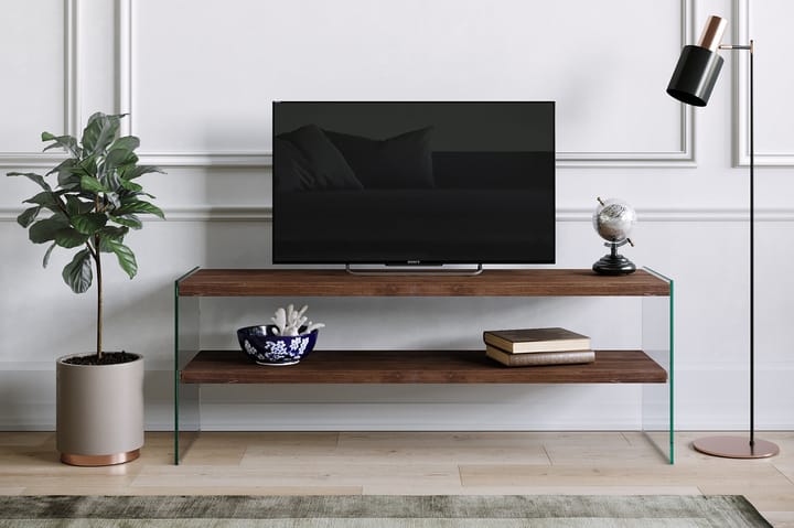 TV-taso Grinstad 120 cm - Ruskea/Lasi - Tv taso & Mediataso