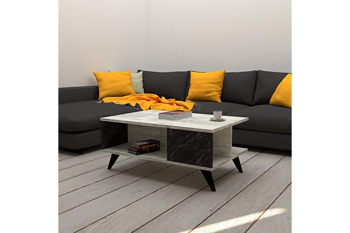 Sohvapöytä Dzelda 90 cm Säilytyksellä Hyllyt Marmorikuvio - Beige/Musta - Sohvapöytä
