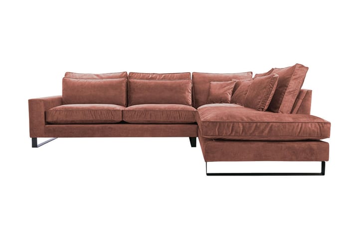 3:n ist Kulmasohva - Vaaleanpunainen - 3 istuttava sohva divaanilla - Divaanisohva - Samettisohva