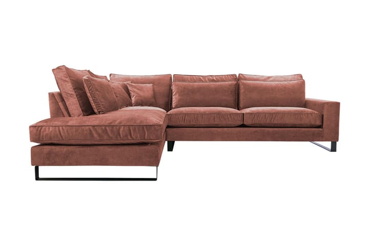 3:n ist Kulmasohva - Vaaleanpunainen - 3 istuttava sohva divaanilla - Divaanisohva - Samettisohva