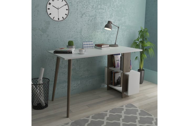 Kirjoituspöytä Lagomood Side 120 cm Säilytyksellä Hyllyt - Pähkinänruskea/Valkoinen - Tietokonepöytä
 - Kirjoituspöytä