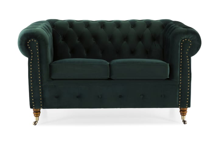 Samettisohva Chester Deluxe 2:n ist - Tummanvihreä - 2:n istuttava sohva - Samettisohva - Howard-sohvat