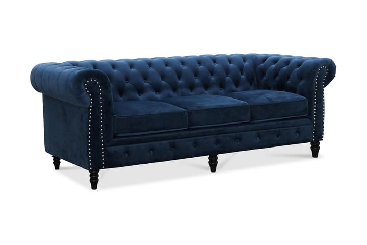 Samettisohva Chester Deluxe 3:n ist - Sininen - 3:n istuttava sohva - Howard-sohvat - Samettisohva