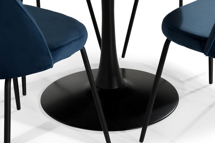 Severo Ruokailuryhmä 100 cm Pyöreä 4 Gerardo tuolia Samett - Valkoinen/Tummansininen/Musta - Ruokailuryhmä