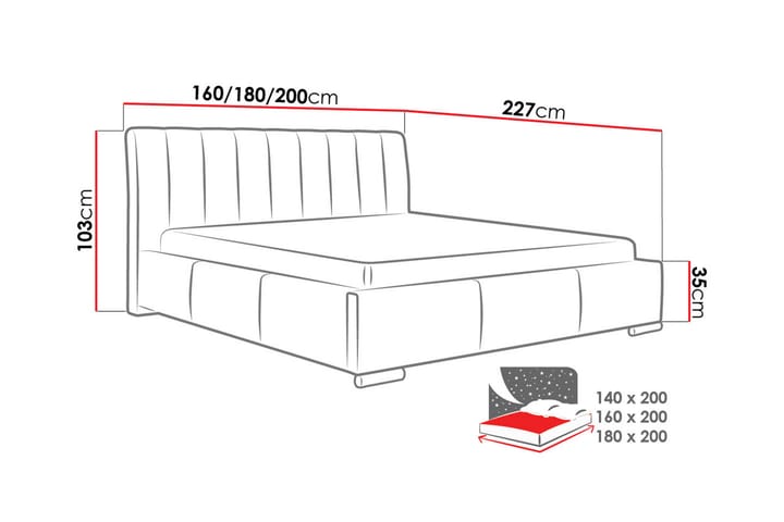 Sänky Dihel säilytyksellä 160x200 - Harmaa - Sänkykehikot & sängynrungot