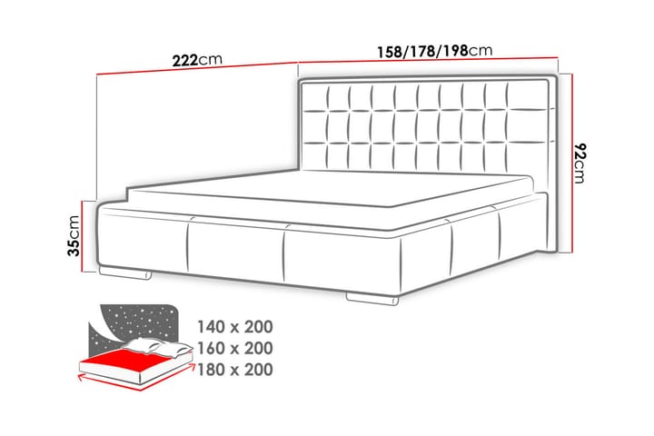 Sänky Girton säilytyksellä 180x200 - Valkoinen - Sänkykehikot & sängynrungot