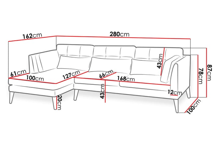 Pacyfic Divaanisohva 280x162x100 cm - 4 istuttava sohva divaanilla - Divaanisohva