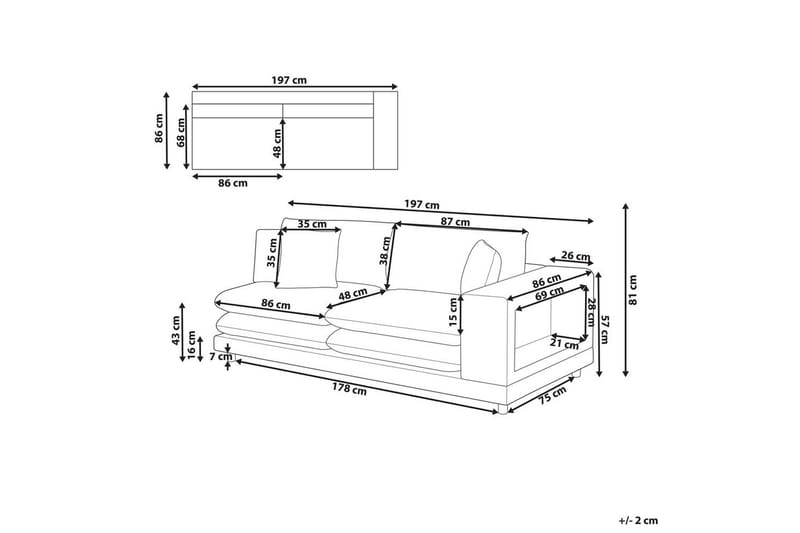 2-sitssoffa Beliani Heden Beige/ljust trä Beige||Light colored wood - Huonekalut - Sohva - 2:n istuttava sohva