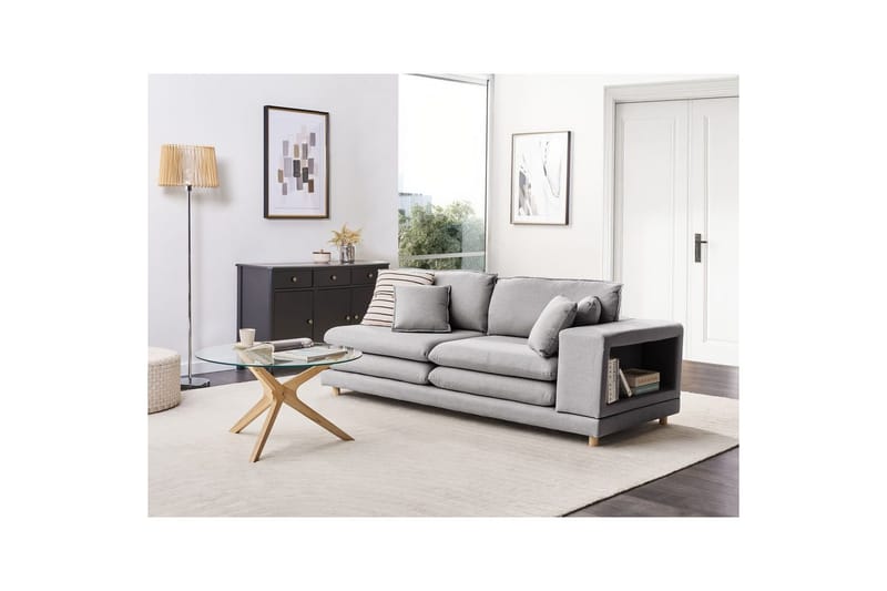2-sitssoffa Beliani Heden Beige/ljust trä NO_BRAND Grey||Light colored wood - Huonekalut - Sohva - 2:n istuttava sohva