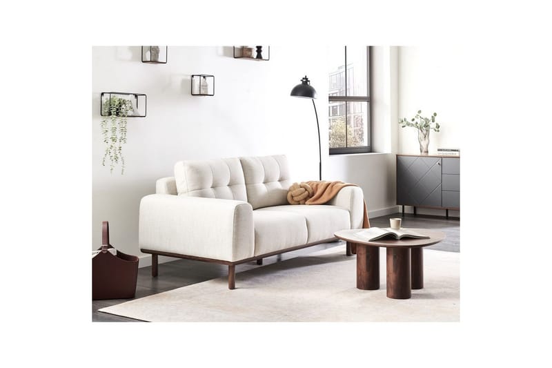 2-sitssoffa Beliani Laurila Beige, mörkt trä NO_BRAND Beige||Dark colored wood - Huonekalut - Sohva - 2:n istuttava sohva