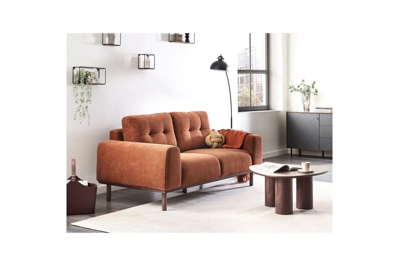 2-sitssoffa Beliani Laurila Beige, mörkt trä NO_BRAND Brown||Dark colored wood - Huonekalut - Sohva - 2:n istuttava sohva