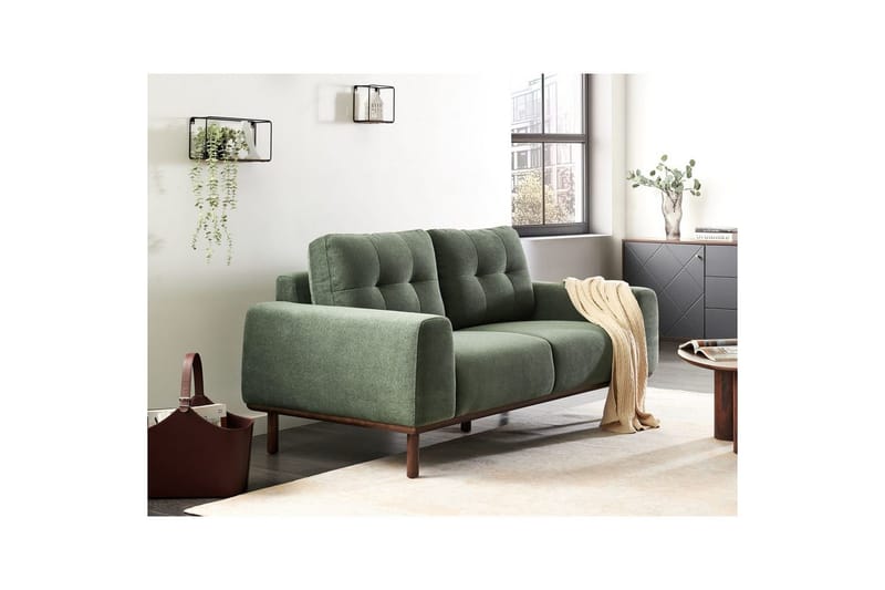 2-sitssoffa Beliani Laurila Beige, mörkt trä NO_BRAND Green||Dark colored wood - Huonekalut - Sohva - 2:n istuttava sohva