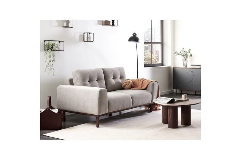 2-sitssoffa Beliani Laurila Beige, mörkt trä NO_BRAND Grey||Dark colored wood - Huonekalut - Sohva - 2:n istuttava sohva