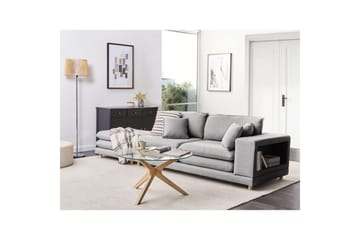 2-sitssoffa med fotpall Beliani Heden Beige/ljust trä Grey||Light colored wood - Huonekalut - Sohva - 2:n istuttava sohva