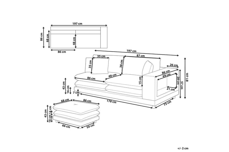 2-sitssoffa med fotpall Beliani Heden Beige/ljust trä Grey||Light colored wood - Huonekalut - Sohva - 2:n istuttava sohva