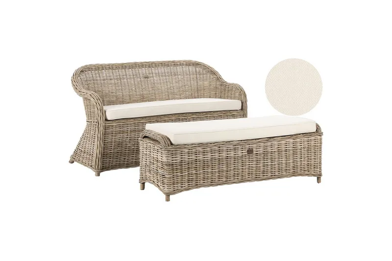 2-sitssoffa med fotpall Beliani Susua Nature||White, undefined