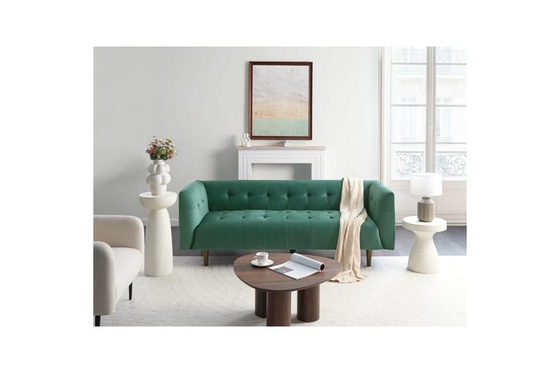 3-sitssoffa Beliani Byske Beige, mörkt trä Green||Dark colored wood - Huonekalut - Sohva - 3:n istuttava sohva