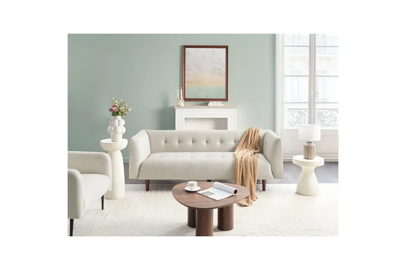 3-sitssoffa Beliani Byske Beige, mörkt trä NO_BRAND Beige||Dark colored wood - Huonekalut - Sohva - 3:n istuttava sohva