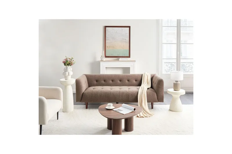3-sitssoffa Beliani Byske Beige, mörkt trä NO_BRAND Brown||Dark colored wood - Huonekalut - Sohva - 3:n istuttava sohva