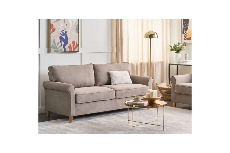 3-sitssoffa Beliani Ronneby Beige, ljust trä NO_BRAND Beige||Light colored wood - Huonekalut - Sohva - 3:n istuttava sohva