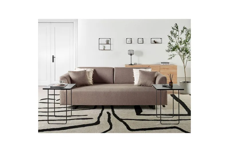 3-sitssoffa Beliani Sokna Beige, svart NO_BRAND Brown - Ruskea - Huonekalut - Sohva - 3:n istuttava sohva