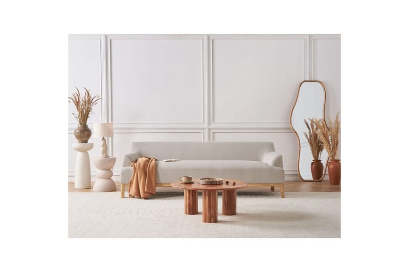 3-sitssoffa Beliani Sosjo Beige, ljust trä Beige||Light colored wood - Huonekalut - Sohva - 3:n istuttava sohva