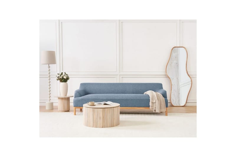 3-sitssoffa Beliani Sosjo Beige, ljust trä blue||Light colored wood - Huonekalut - Sohva - 3:n istuttava sohva
