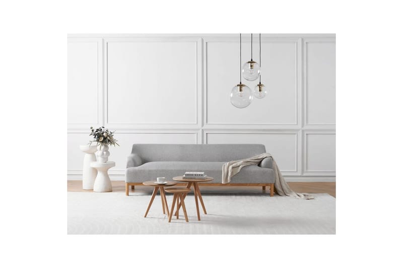 3-sitssoffa Beliani Sosjo Beige, ljust trä NO_BRAND Grey||Light colored wood - Huonekalut - Sohva - 3:n istuttava sohva