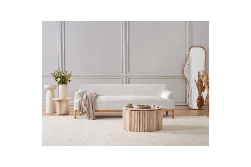 3-sitssoffa Beliani Sosjo Beige, ljust trä NO_BRAND White||Light colored wood - Huonekalut - Sohva - 3:n istuttava sohva