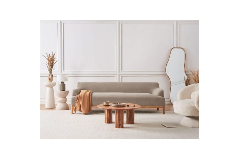 3-sitssoffa Beliani Sosjo Beige, ljust trä Taupe - Huonekalut - Sohva - 3:n istuttava sohva