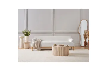 3-sitssoffa Beliani Sosjo Beige, ljust trä White||Light colored wood - Huonekalut - Sohva - 3:n istuttava sohva