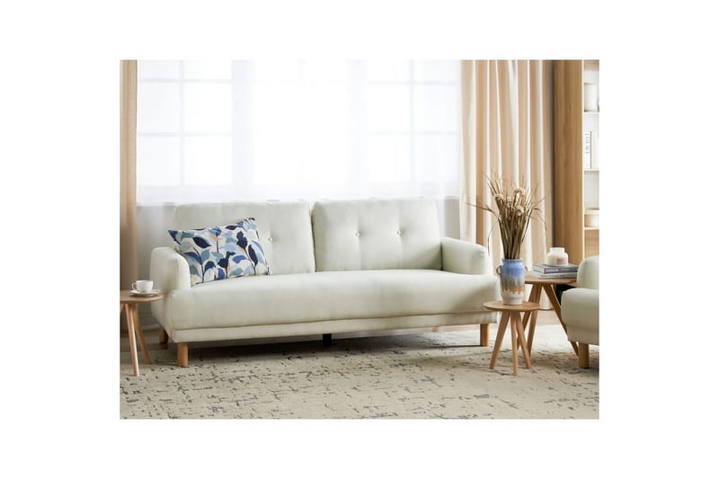 3-sitssoffa Beliani Tuve Beige, ljust trä, Bouclé NO_BRAND Offwhite||Light colored wood - Huonekalut - Sohva - 3:n istuttava sohva