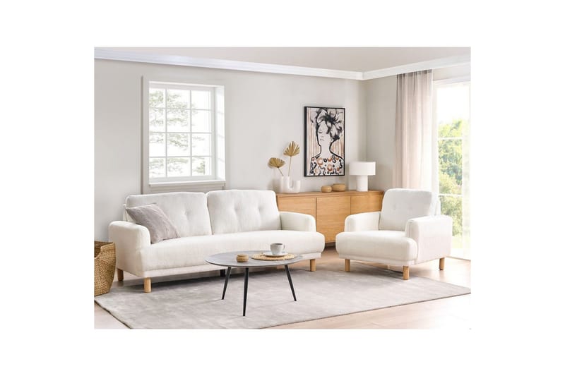 3-sitssoffa Beliani Tuve Beige, ljust trä, Bouclé NO_BRAND White||Light colored wood - Huonekalut - Sohva - 3:n istuttava sohva