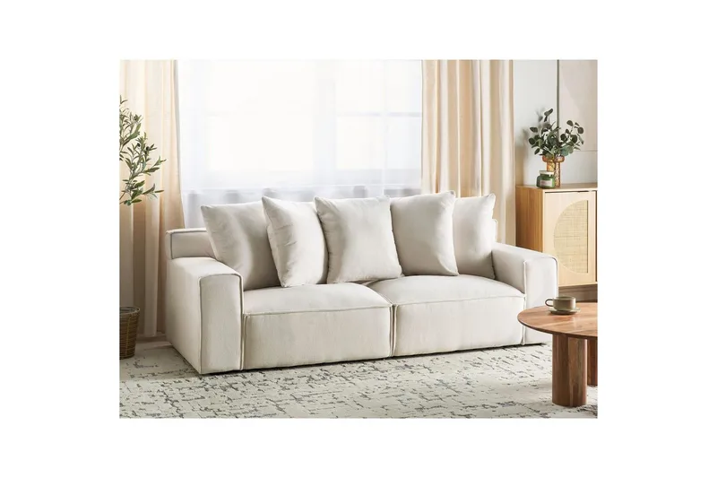 3-sitssoffa Beliani Viskan Beige, Manchestertyg NO_BRAND White - Huonekalut - Sohva - 3:n istuttava sohva