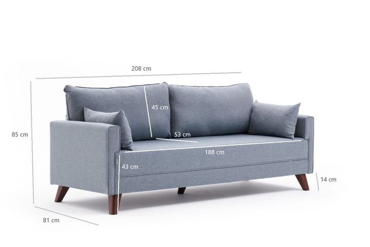 3:n ist Sohva BuPyöreäi - Sininen/Luonnonväri - 3:n istuttava sohva - Sohva