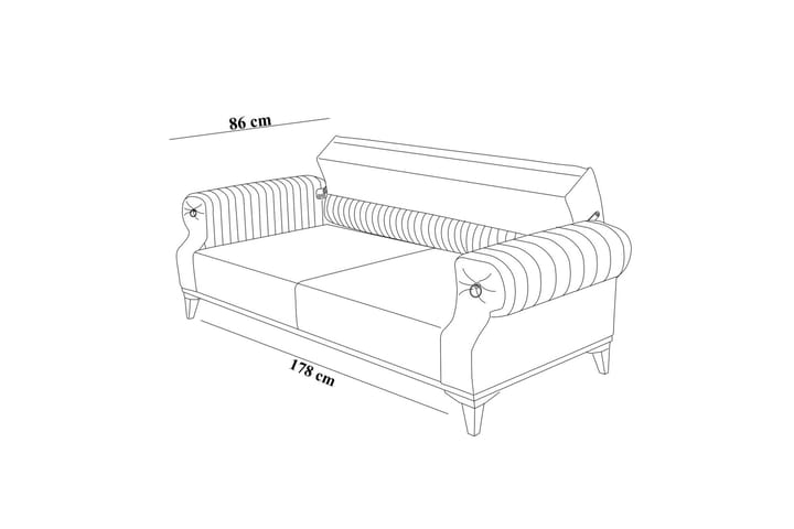 3:n ist Sohva Caleta - Tummansininen/Luonnonväri - 3:n istuttava sohva - Sohva