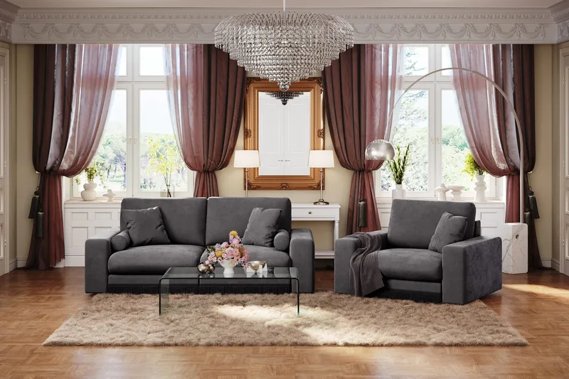 Arken Lyx 3-istuttava Syvä Samettinen sohva - Tummanharmaa - Huonekalut - Sohva - 3:n istuttava sohva