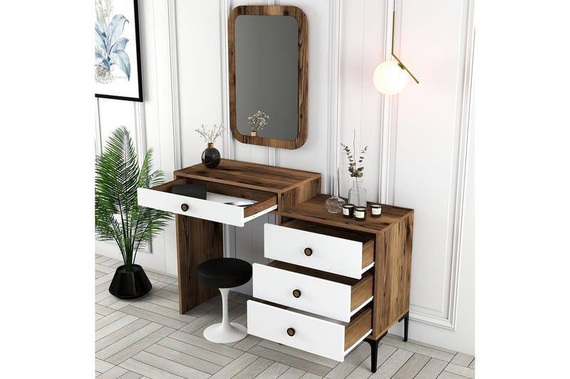 Ameias makuuhuonekalustesarja ruskea/valkoinen - Hanah Home - Huonekalut - Kalustesetit - Makuuhuoneen kalustesetit