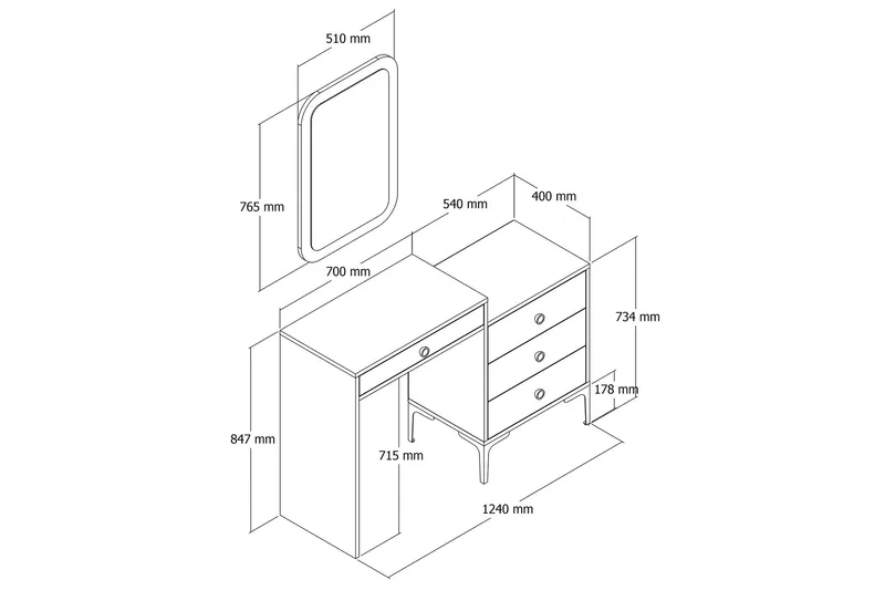 Ameias makuuhuonekalustesetti ruskea/musta - Hanah Home - Huonekalut - Kalustesetit - Makuuhuoneen kalustesetit