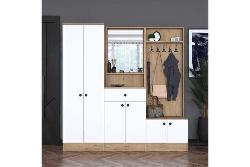 Hooda eteiskalustesetti ruskea/valkoinen, Hanah Home